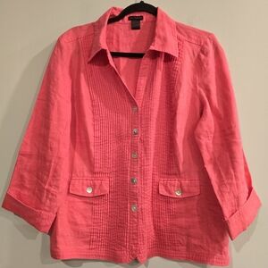Sara Isabella Women's Blouse Top‎ Linen 3/4 Sleeve Coral Size L.D193